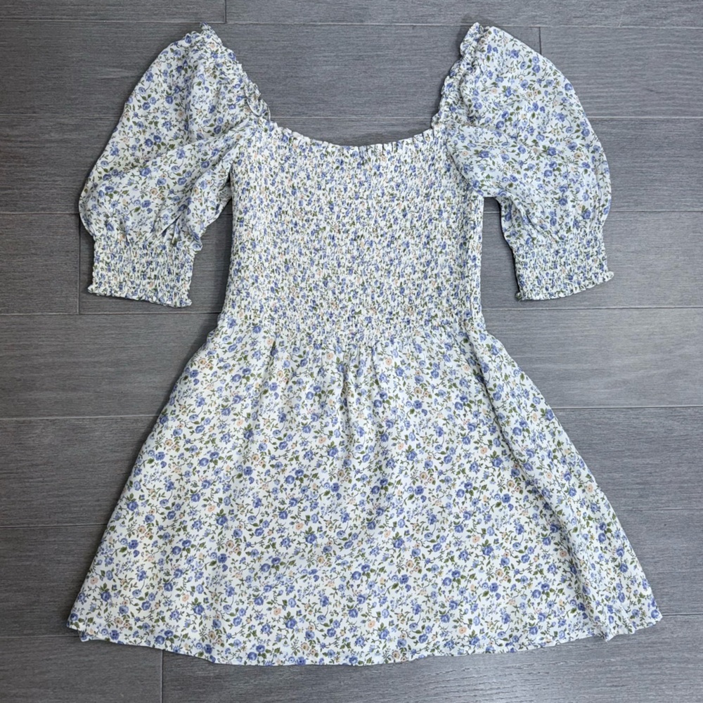 Reformation Elle Dress Pixie 8 White Purple Floral Mini Short Puff Sleeve Boho - Picture 4 of 16